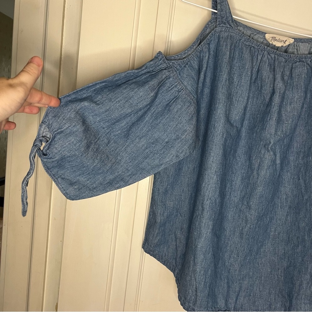 Madewell Cold Shoulder Linen Chambray Top Medium - Picture 5 of 7